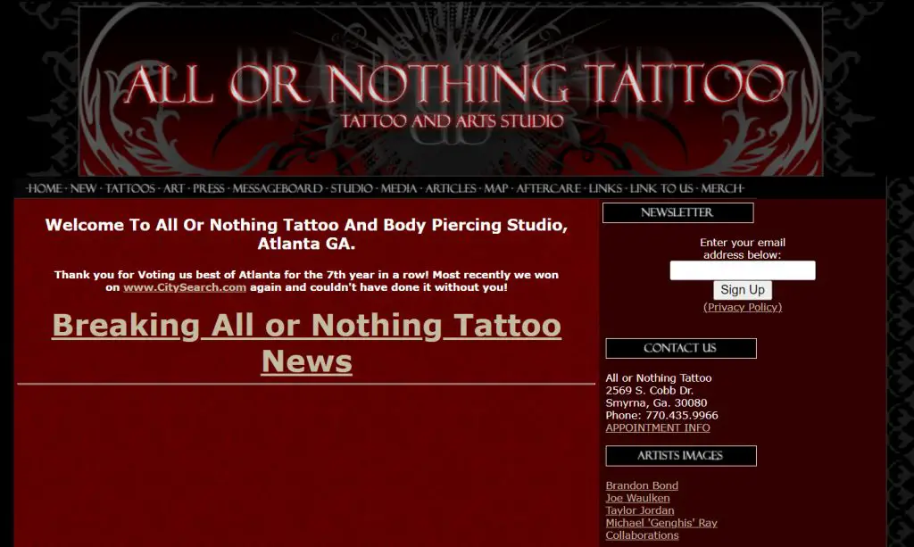 All Or Nothing Tattoo And Body Piercing studio
